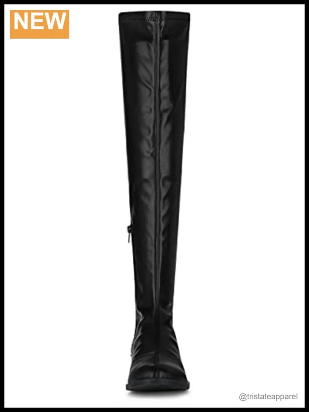 Faux Leather Thigh High Boots Block Heel Round Toe Zip Closure
